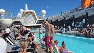 Celebrity Ascent Captain Tasos after volleyball in pool Luxury Travel by Valentina 5613359459 [upl. by Dent725]