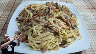 😋 Pasta con Salsa de CHAMPIÑONES Y BEICON muy fácil rápida 😋 [upl. by Omidyar692]