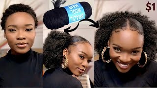 Wow Hair Combo🔥Brazilian Wool to curly pony hairHow to Sleek down a very short 4c natural hair [upl. by Cirdahc]