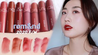 🆕romand秋冬新唇釉18192021果汁唇釉amp雾面唇釉8支全试色😉💗 romand2020FW Zero Velvet amp Juicy Lasting Tint [upl. by Hluchy]