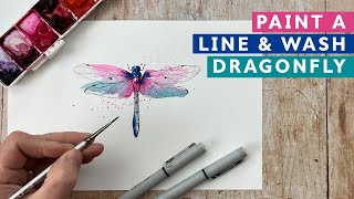 Paint a Line and Wash Watercolour Dragonfly [upl. by Sivolc]