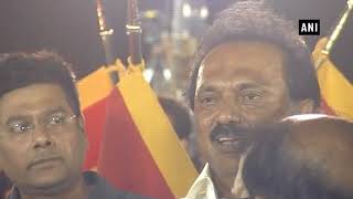 Karunanidhi funeral MK Stalin family break down at Marina beach [upl. by Flan]