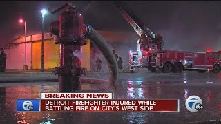 Detroit firefighter injured fighting commercial fire [upl. by Yrrok]