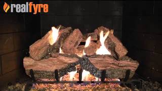 Real Fyre Charred Red Oak Gas Logs Live Burn Video – eFireplaceStore [upl. by Yrol]