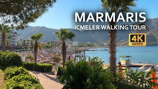 Icmeler Marmaris walking tour 4K 60 FPS  Icmeler beach and town centre walk in Turkey [upl. by Roosnam893]