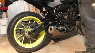 Yamaha FZ07 Stock exhaust quotmodquot Drilled only 4 holes 38 [upl. by Enamrahc]