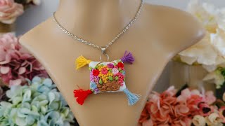 Mini Pillow Pendant  Embroidered Mini Pillow  Flower Basket Embroidery [upl. by Budge]