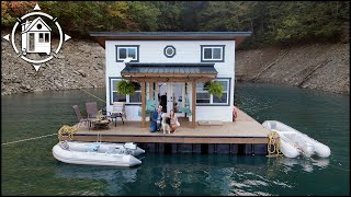 Homemade floating cabin built to live full time on the water [upl. by Gav]