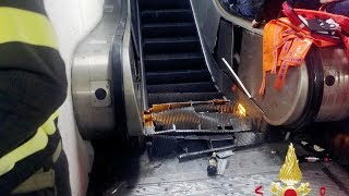 Escalator accident in Rome subway station injures soccer fans [upl. by Pandora]