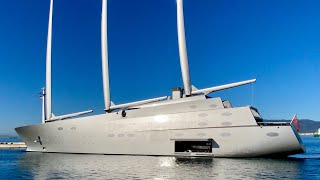 Sailing Yacht A the spectacular 14281m Nobiskrug built sailing yacht docking in Gibraltar [upl. by Ymaral]