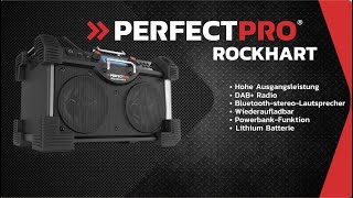 PerfectPro ROCKHART Baustellenradio BLUETOOTH DAB UKW USB AUXIN MP3 LITHIUM ACCU [upl. by Noned]