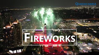 Celebration Square Fireworks Canada Day Mississauga 🇨🇦  4K drone orbit [upl. by Ardnohs]