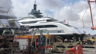 Galactica Super Nova yacht taken out from water in Barcelona [upl. by Etnomed]