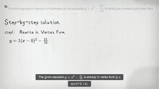 Find the equation of the axis of symmetry for the parabola yx25110 Simplify any numbers and [upl. by Sumerlin]