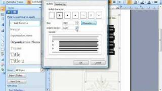 Publisher Tutorial Creating Custom Bullets and Modifying Numbering Microsoft Training Lesson 47 [upl. by Alema33]