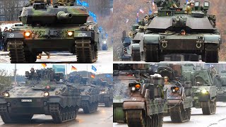 Lithuanian and NATO military vehicles arrive on Parade in Vilnius Lithuania [upl. by Ainoek]