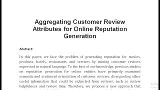 Aggregating Customer Review Attributes for Online Reputation Generation [upl. by Eloisa]