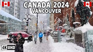 🇨🇦 【4K】❄️❄️❄️ EXTREME SNOWSTORM in Canada Downtown Vancouver BC Canada 2024 [upl. by Adaline]