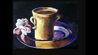 How to Paint a Pewter Plate and Cup Still life Acrylic Painting [upl. by Lebama]