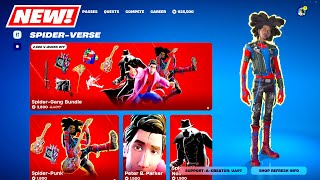 NEW SpiderVerse Skins BUNDLES amp EMOTES Item Shop Fortnite SpiderPunk Noir amp Peter B Parker [upl. by Lorine]