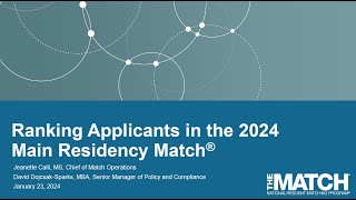 2024 Main Residency Match Ranking Webinar [upl. by Nathalia]