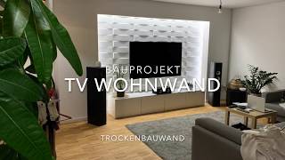 Timelapse Medienwand TV Wohnwand aus Gipskartonplatten  Rigipsplatten bauen [upl. by Eras]