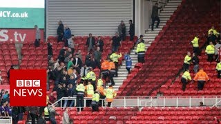 Football fans fight at Middlesbrough v Sheffield United  BBC News [upl. by Alian]