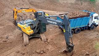 Volvo 210 excavator constructionequipment Tata tipper loading Indian operator [upl. by Sibelle]