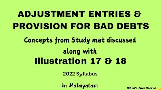 ADJUSTMENT ENTRIES• PROVISION FOR BAD DEBTS• CONCEPTS IN MALAYALAM • FREE CMA CLASSES MALAYALAM•FA [upl. by Lanor]