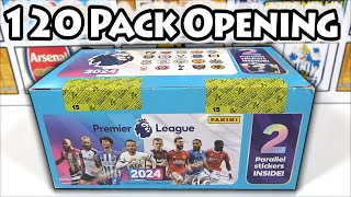 120 PACK BOX OPENING  NEW Panini PREMIER LEAGUE 2024 Sticker Collection  Box Break 3 Parallels [upl. by Ikila]