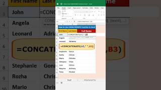 Merge First and Last Name to Full Name Use CONCATENATE Function in Excel short excel excelbasic [upl. by Rocker]