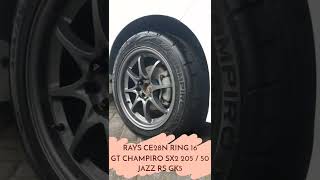 RAYS CE28N R16 ET 38  CHAMPIRO SX2 20550  🚗JAZZ RS GK5 short velg velgmobil velgracing rays [upl. by Shelton]