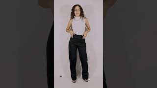 Calça Jeans Wide Leg Cargo Feminina Com Lycra [upl. by Reinaldos]