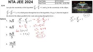 Let e1 be eccentricity of hyperbola x216y291 JEEMain2024session 127 Feb 2024 Shift 2NTA [upl. by Allertse]