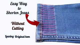 DIY Fast amp Easy Way to Shorten Jeans Length without Cutting  How to Shorten Jeans by Hand Tutorial [upl. by Catlee]