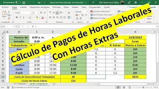 Cálculos de Pagos de Horas Laborales con Horas Extras con Excel  Plantilla Descargable [upl. by Edbert]