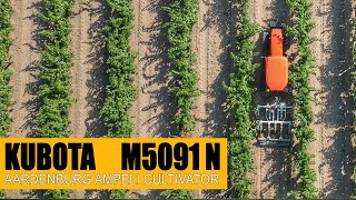 Aardenburg Ampeli vineyard cultivator with intercept  Kubota M5091 Narrow tractor [upl. by Atteras]