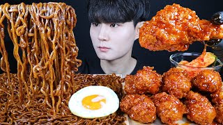 짜파게티 양념치킨 리얼사운드 먹방ASMR MUKBANG BLACK BEAN NOODLES amp FRIED CHICKEN ラメン チキン ไก่ Gà Ayam eating sounds [upl. by Kessiah535]