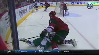 Connor Murphy gets stick caught in Jason Zuckers skates [upl. by Etnoj]