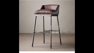 Retro bar chair creative bar stool solid wood wrought iron high stool [upl. by Anialeh]