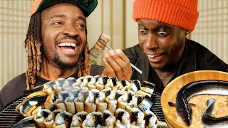 British rappers try Korean Eel BBQ for the first time [upl. by Frederigo506]