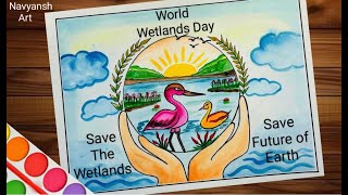 World Wetlands Day poster drawing2nd Feb  Wetlands Day drawing  Save Wetlands poster making [upl. by Kraska861]