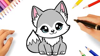 HOW TO DRAW A CUTE WOLF 🐺 [upl. by Aneleve]