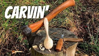 Spoon carving and tea in the woodland with a Hans Karlsson axe and a Svea 123R stove [upl. by Uranie]