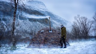 A stormy night at the arctic circle  winter camping in hot tent RBM Outdoors UP5 [upl. by Aniret512]