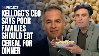 Kelloggs CEO Says Poor Families Should Eat Cereal For Dinner [upl. by Inek966]