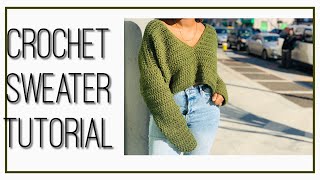 CROCHET V NECK SWEATER  CROP TOP  TUTORIAL [upl. by Irakab998]