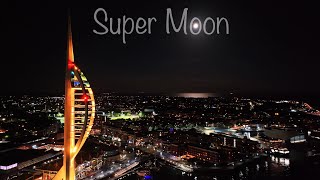 Super Moon  Harvest Moon  Portsmouth Harbour UK  DJI Mavic 3 PRO Nightmode  17092024 [upl. by Anilra]