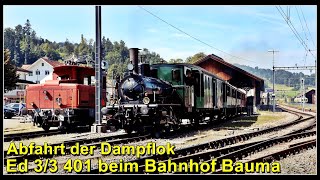 Abfahrt der Dampflok Ed 33 401 beim Bahnhof Bauma [upl. by Hadwin397]