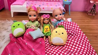 Sleepover at Chelsea  Elsa amp Anna toddlers  Barbie surprise toys  bedtime routine [upl. by Ased117]